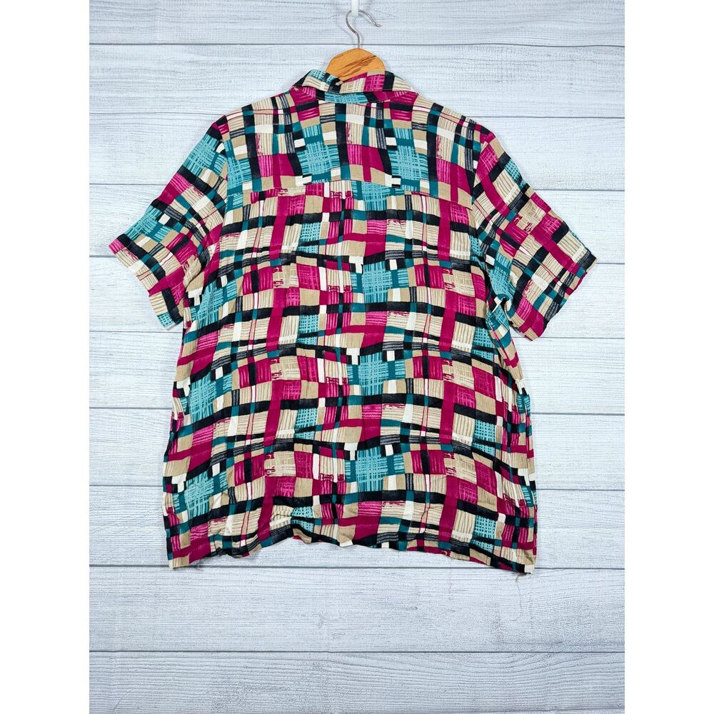 Vintage Alfred Dunner Womens 14 Multicolor Geometric Button Front Blouse 4137